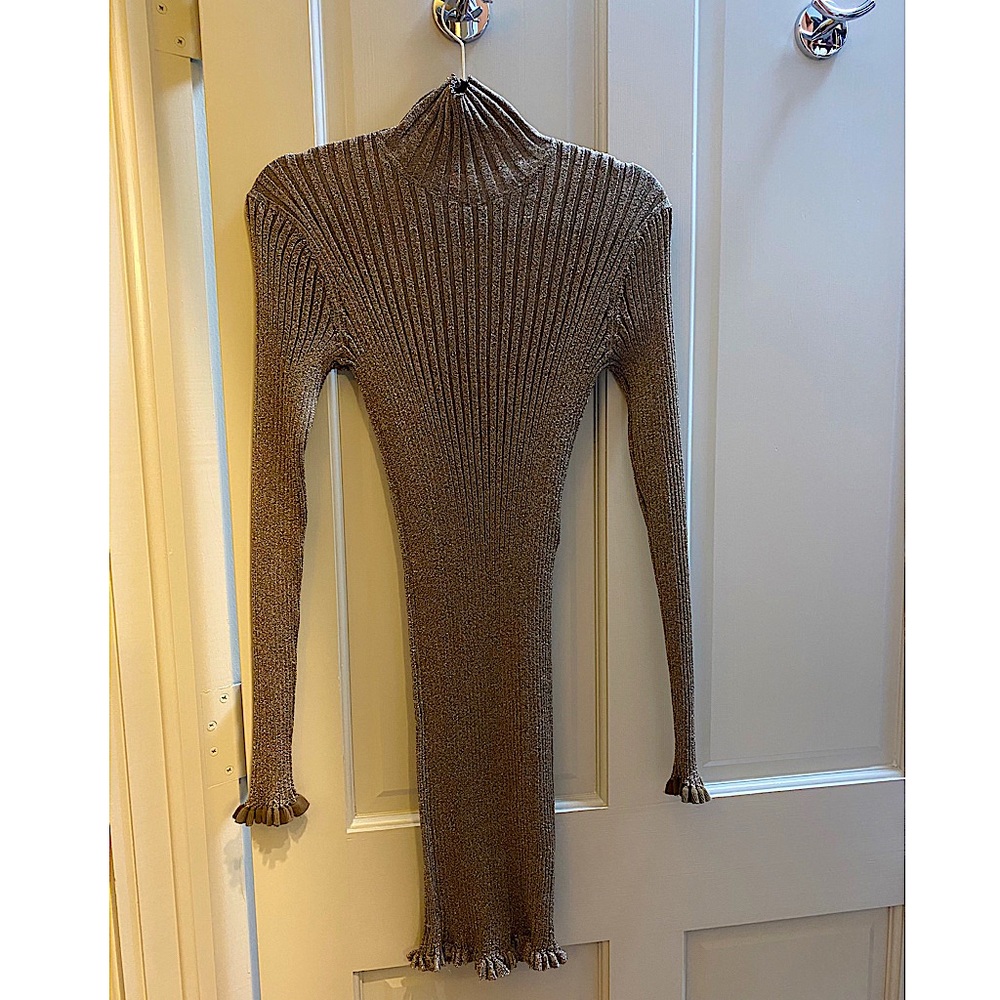 Chloe ribbed Metallic turtleneck dress- size small